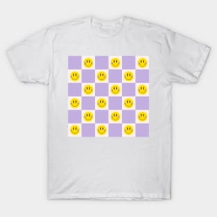 Smiley Pastel Checkered Pattern in Purple T-Shirt